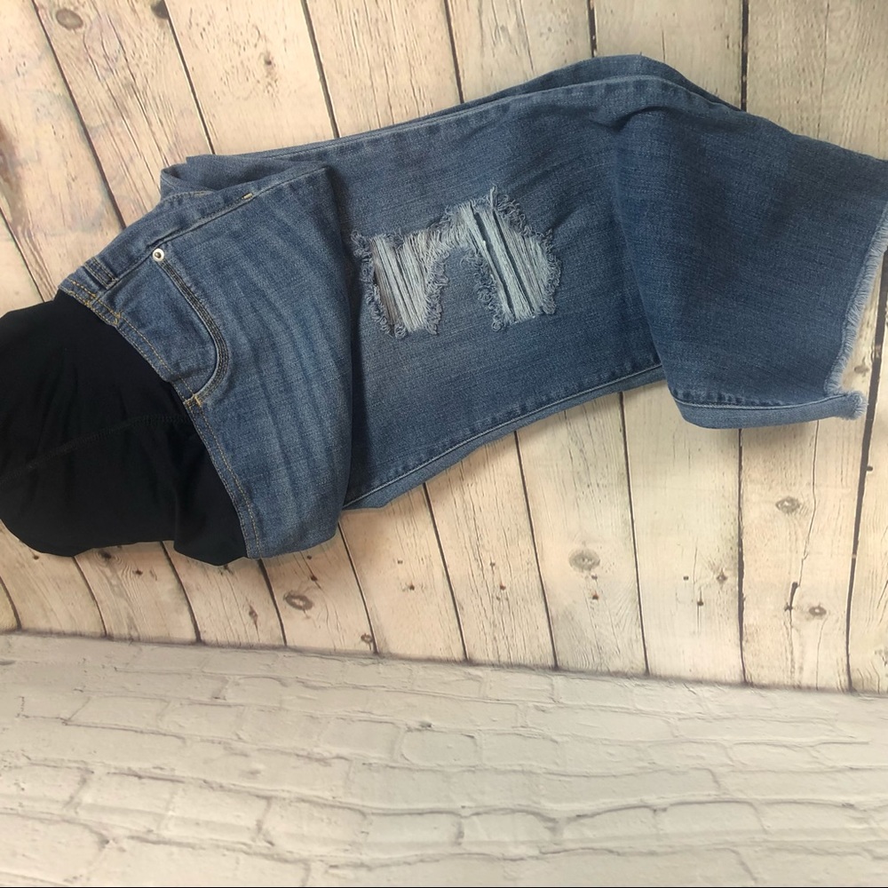 Isabel Maternity Distressed Straight Crop Jeans with Frayed Hem SZ 16 - Picture 5 of 11
